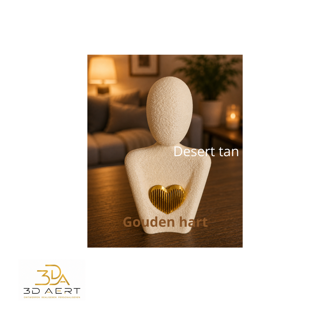 Beeldje 'Met heel mijn hart' (Desert Tan / Gouden hart)